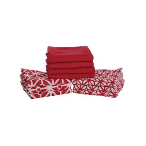 Kitchen World 10-Piece Super Absorbent Assorted Design Microfiber Kitchen Towel Set Red and White